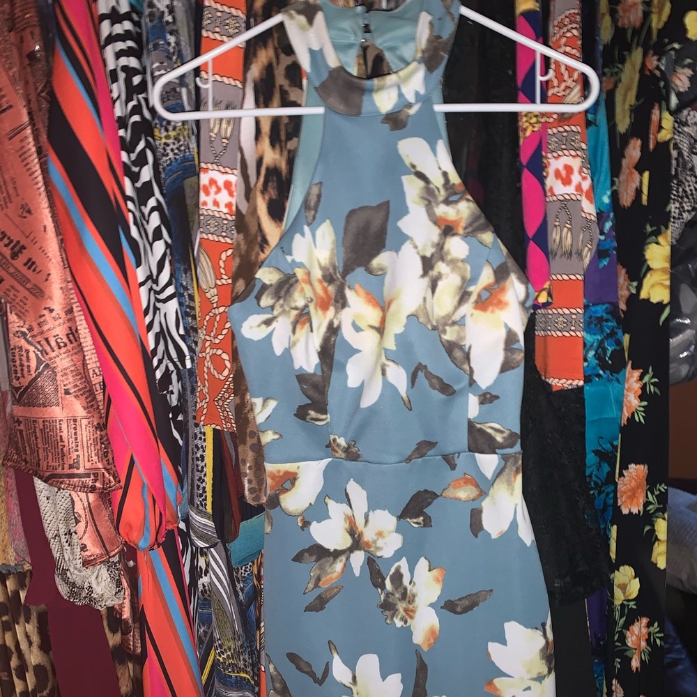 Blue floral halter top dress